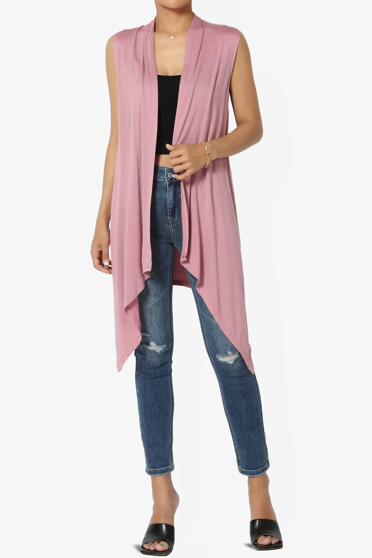 Taysom Draped Open Front Sleeveless Cardigan Vest LIGHT ROSE_6