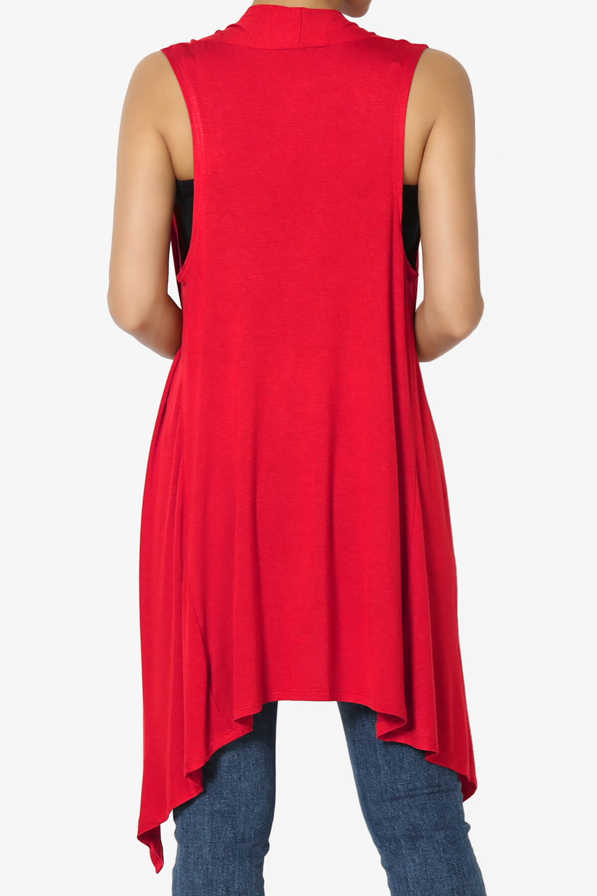 Taysom Draped Open Front Sleeveless Cardigan Vest RED_2