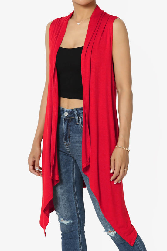 Taysom Draped Open Front Sleeveless Cardigan Vest RED_3