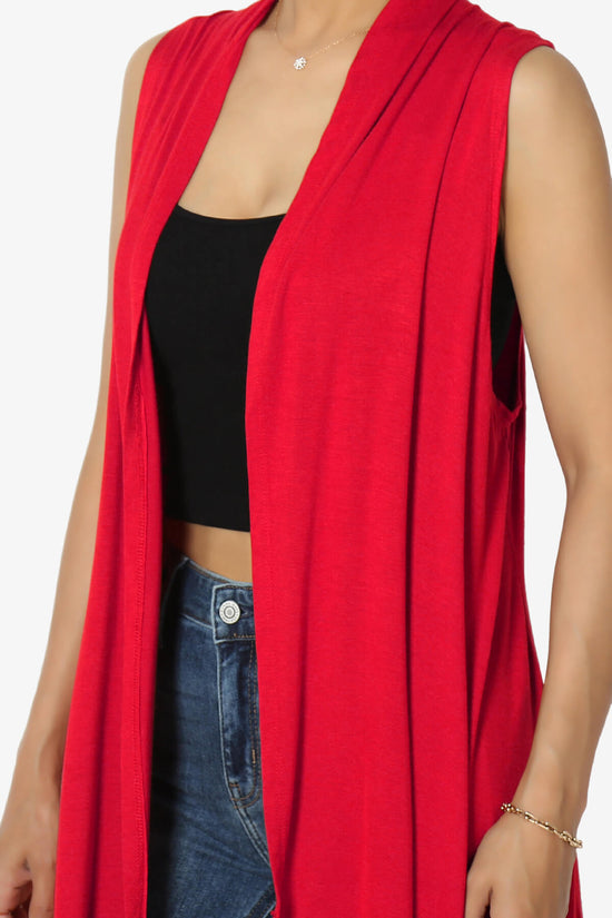 Taysom Draped Open Front Sleeveless Cardigan Vest RED_5