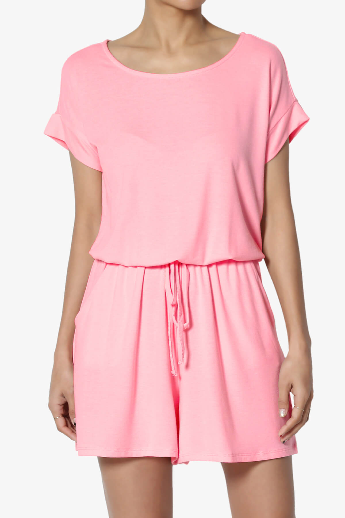 Load image into Gallery viewer, Tina Short Sleeve Jersey Romper BRIGHT PINK_1
