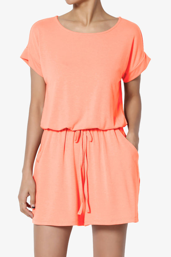 Tina Short Sleeve Jersey Romper NEON CORAL_1