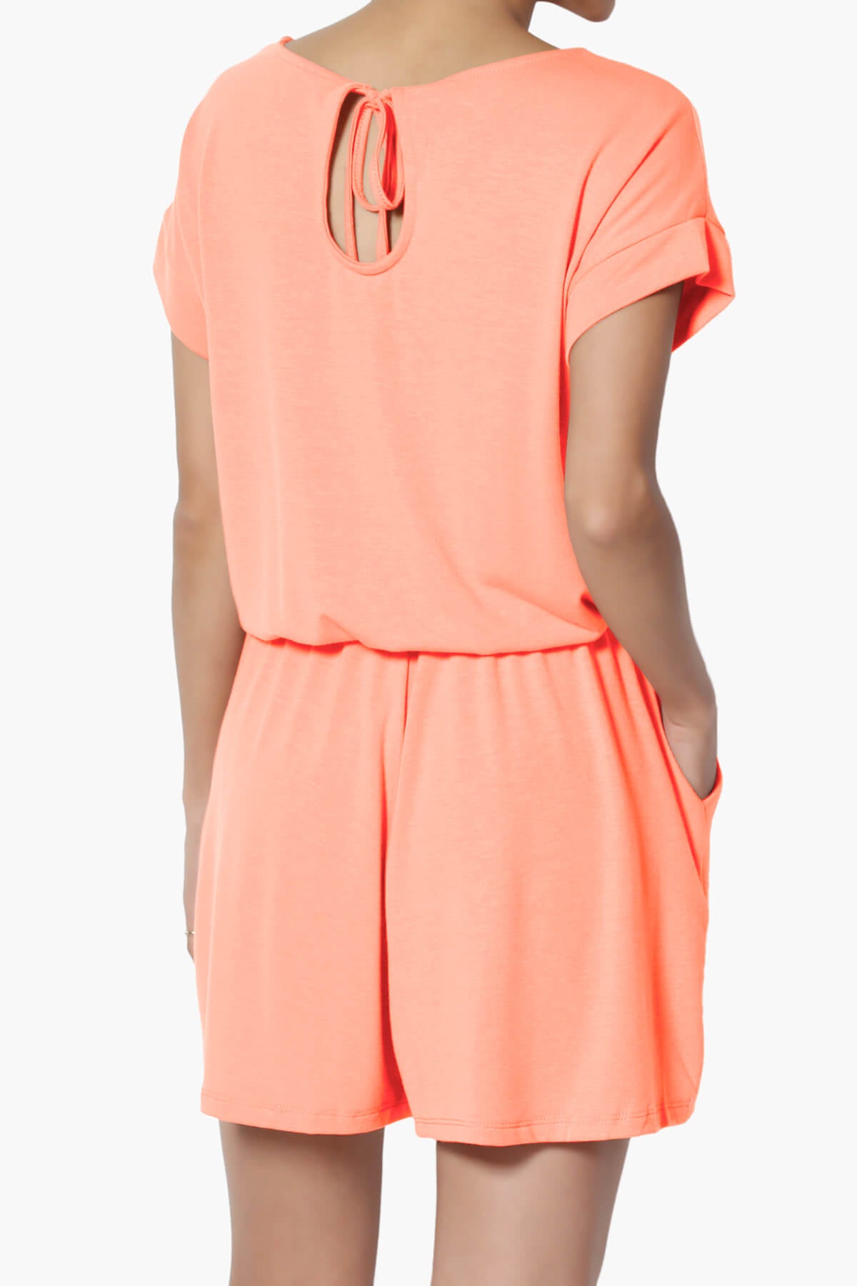 Tina Short Sleeve Jersey Romper NEON CORAL_2
