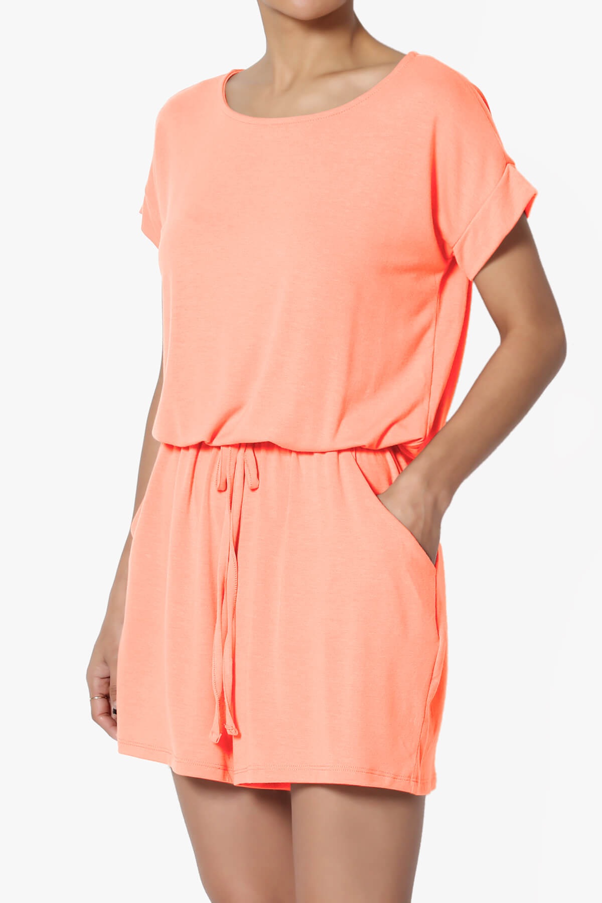 Tina Short Sleeve Jersey Romper NEON CORAL_3