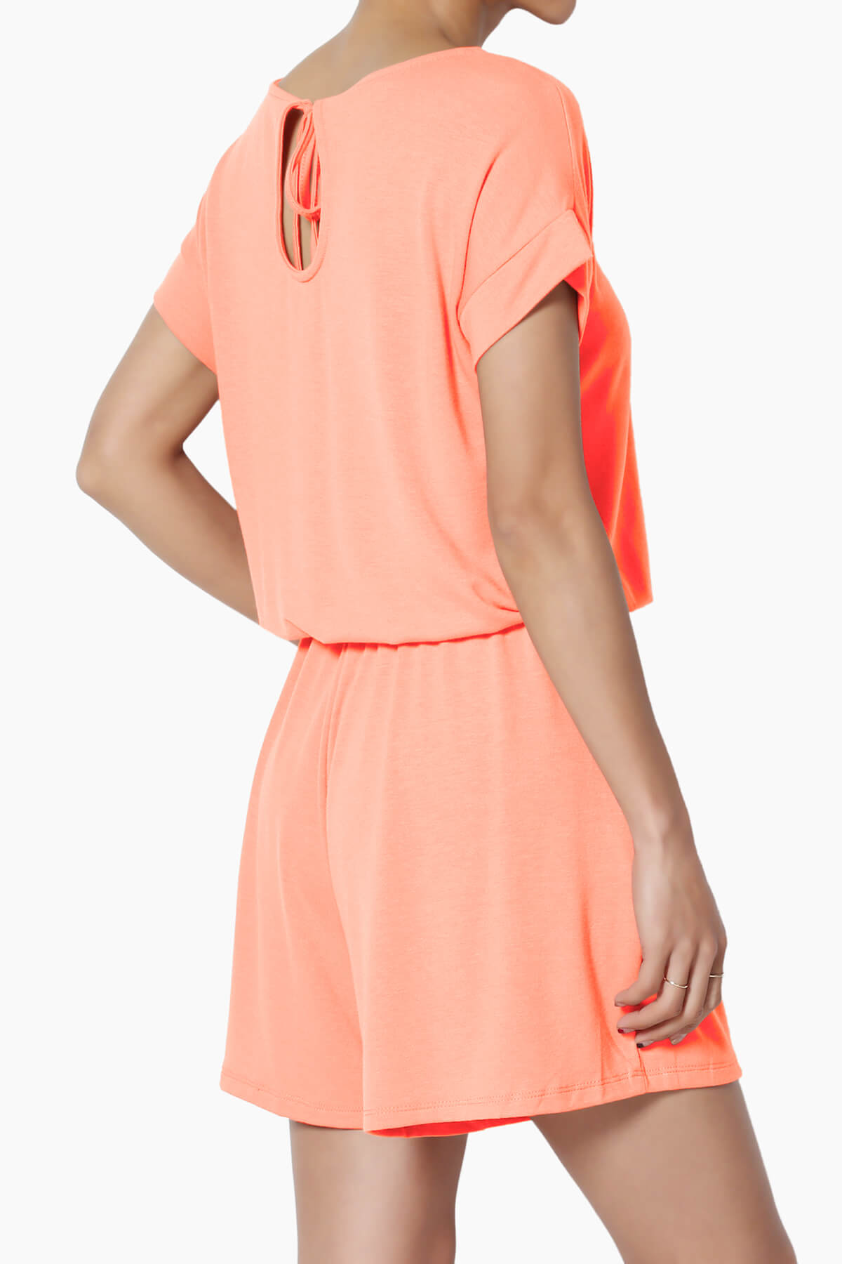 Tina Short Sleeve Jersey Romper NEON CORAL_4