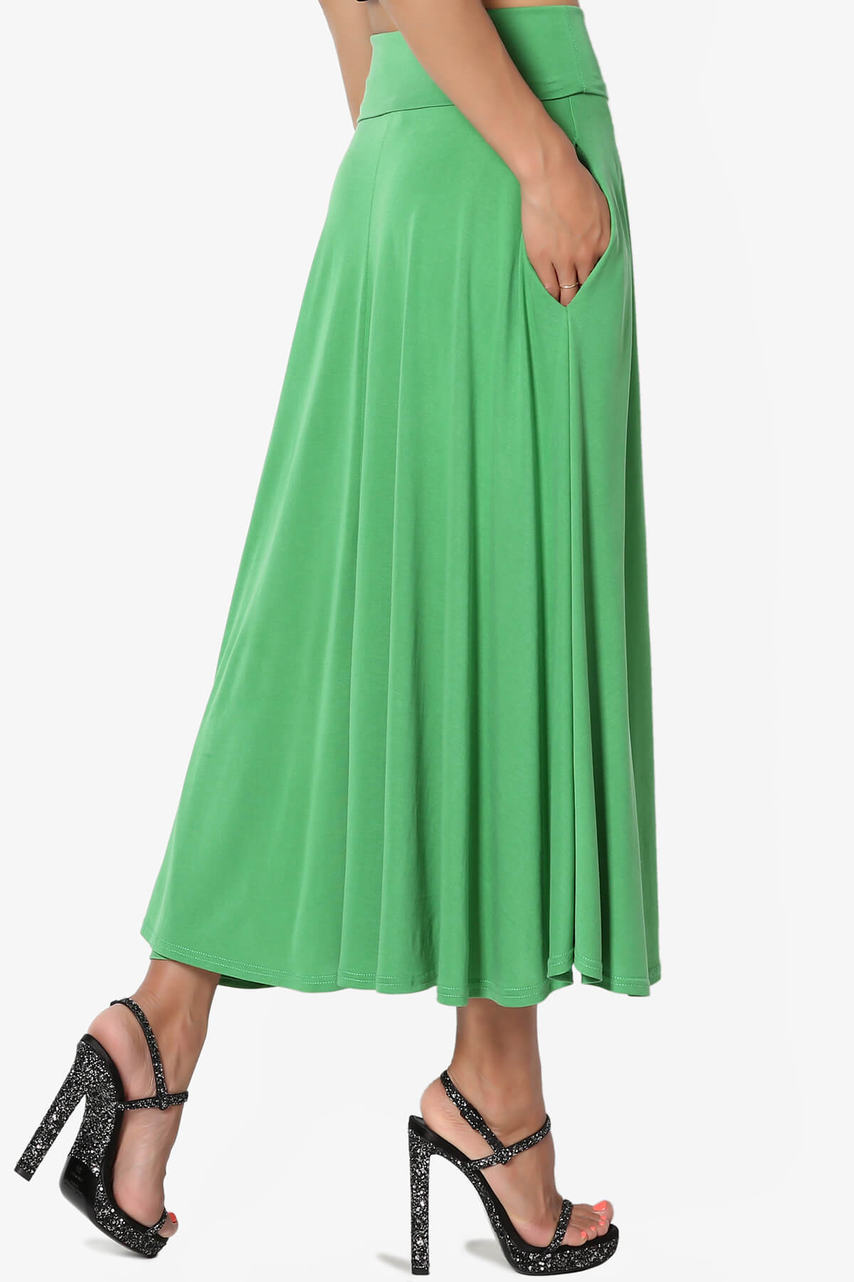 Load image into Gallery viewer, Jubilant Pocket Swing Midi Skirt LIME_4
