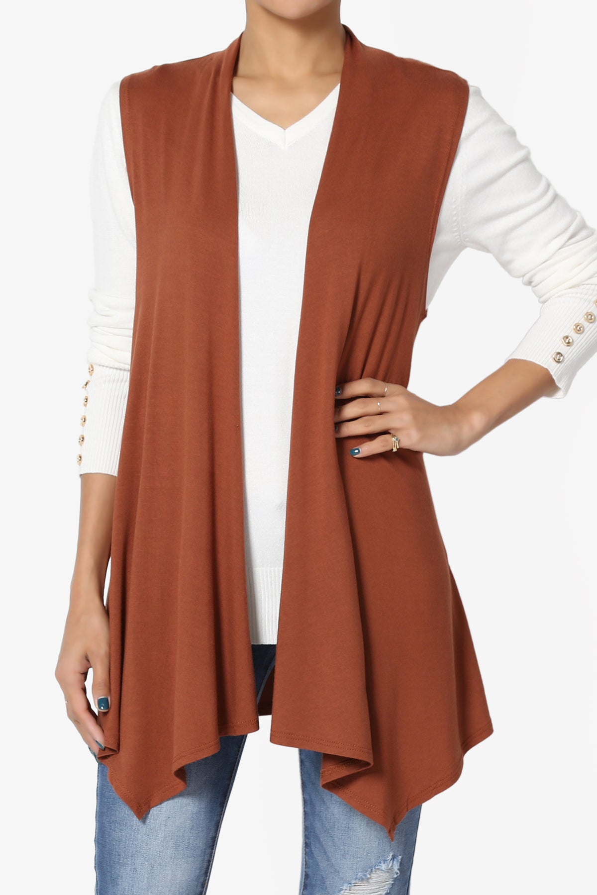 Load image into Gallery viewer, Danna Draped Jersey Vest CAMEL_1
