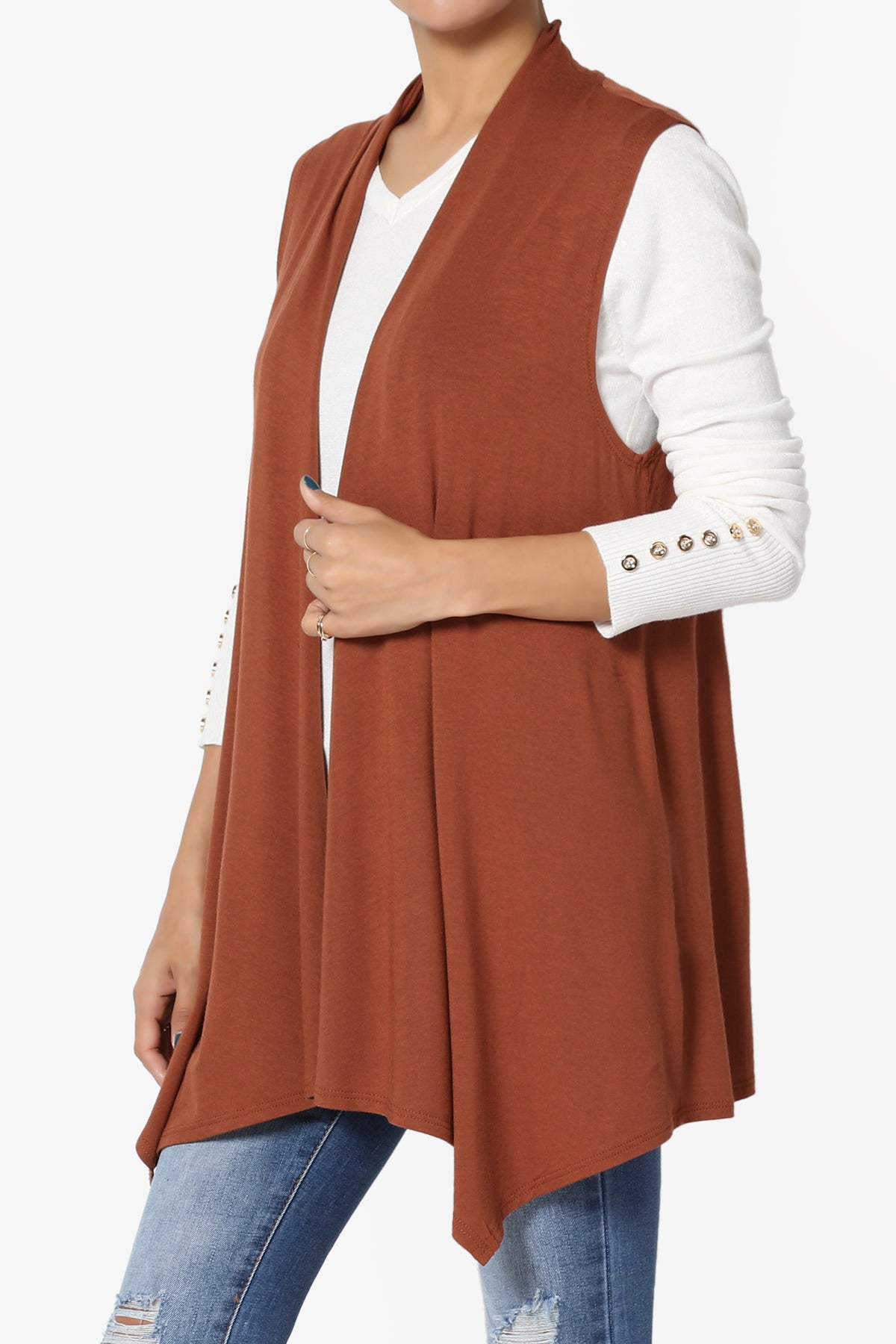 Load image into Gallery viewer, Danna Draped Jersey Vest CAMEL_3

