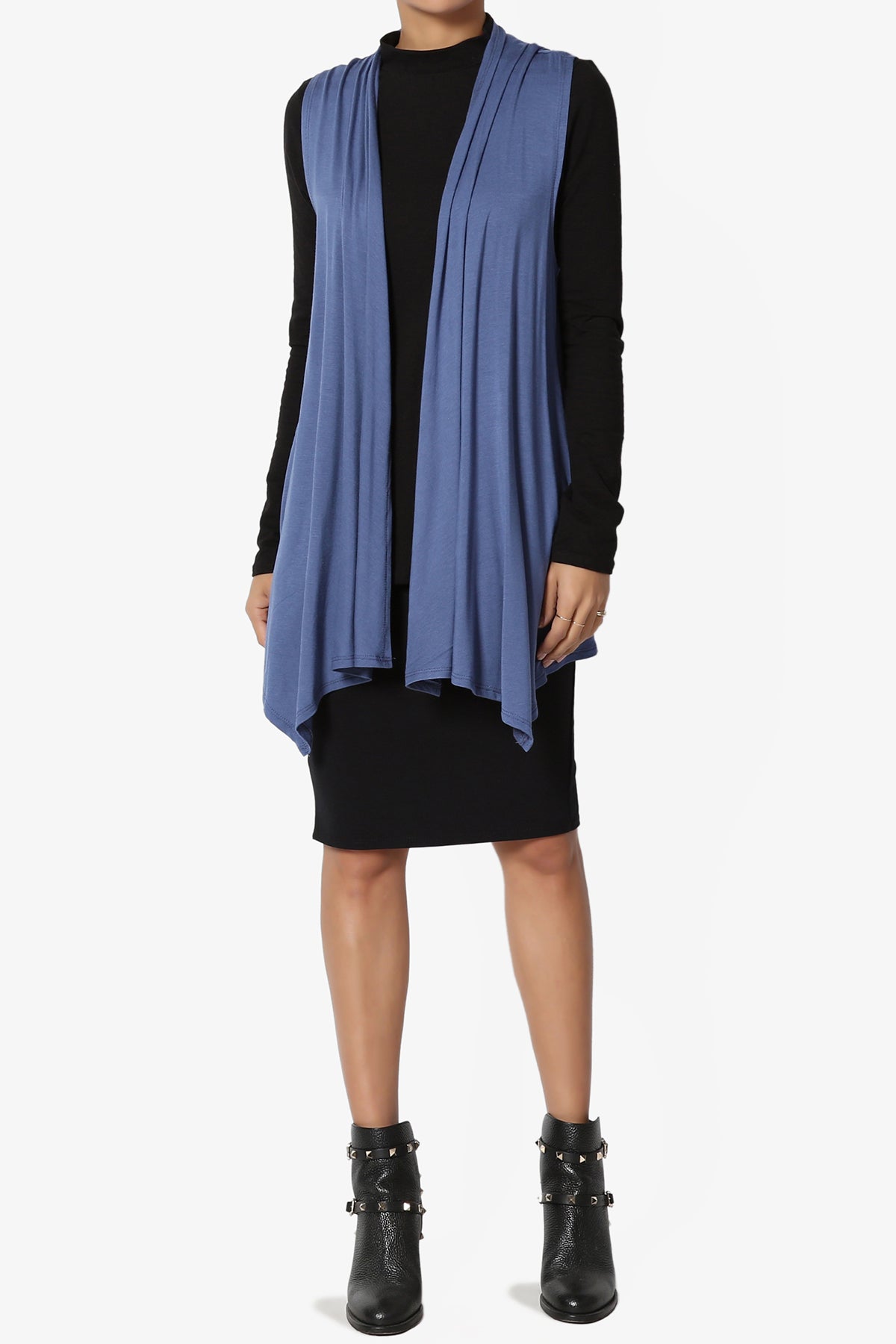 Load image into Gallery viewer, Danna Draped Jersey Vest DENIM_6

