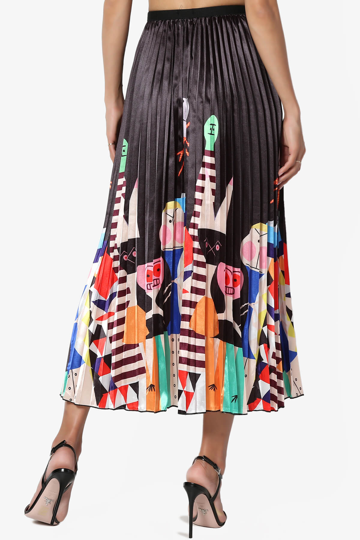 Load image into Gallery viewer, Emilly Printed Satin Pleated Midi Skirt BLACK_2
