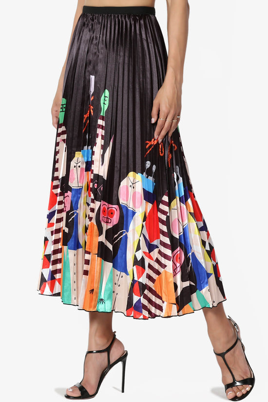 Load image into Gallery viewer, Emilly Printed Satin Pleated Midi Skirt BLACK_3
