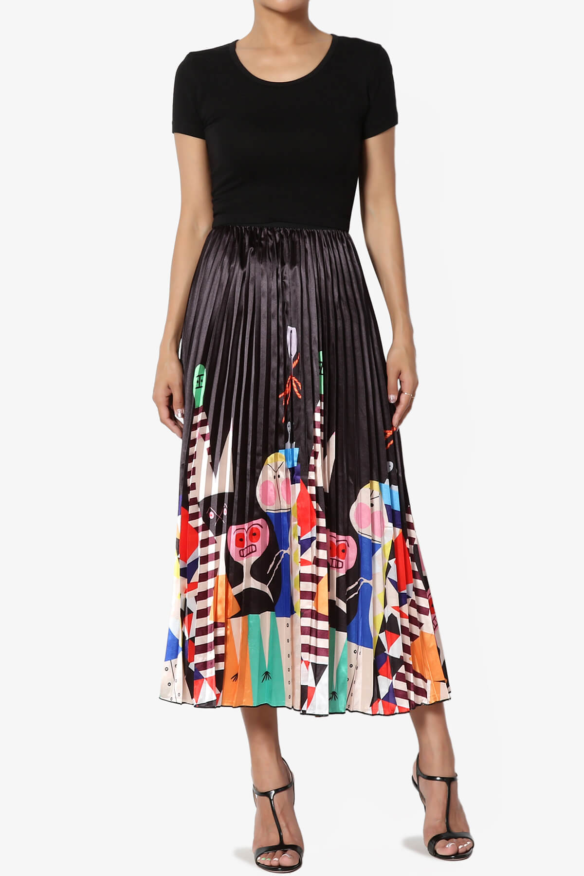 Load image into Gallery viewer, Emilly Printed Satin Pleated Midi Skirt BLACK_6

