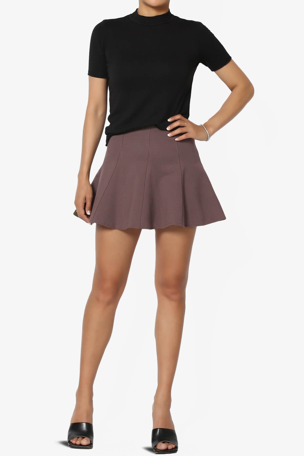Load image into Gallery viewer, Veles Flared Skater Mini Skirt W Shorts Inset DUSTY PLUM_6
