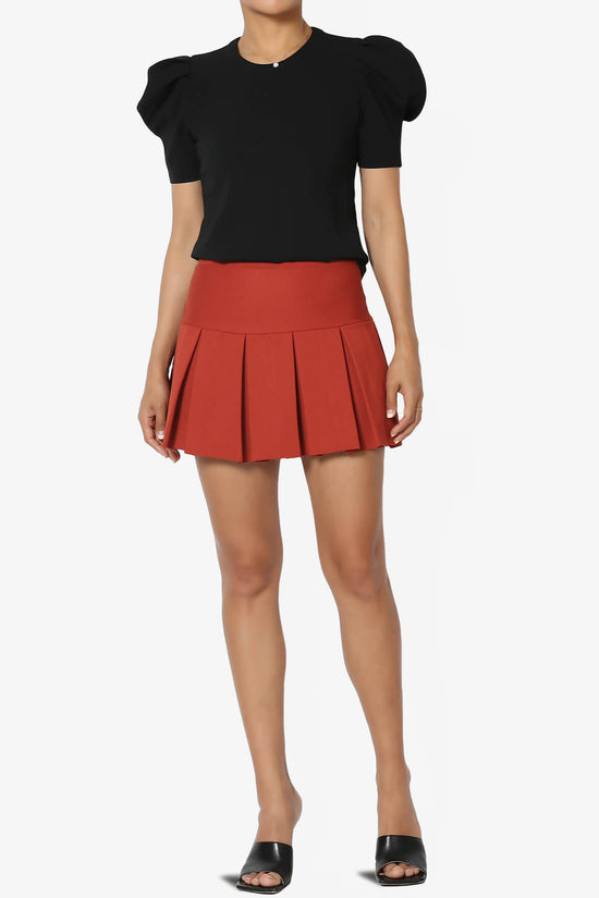 Veles Pleated Mini Skirt W Shorts Inset RUST_6