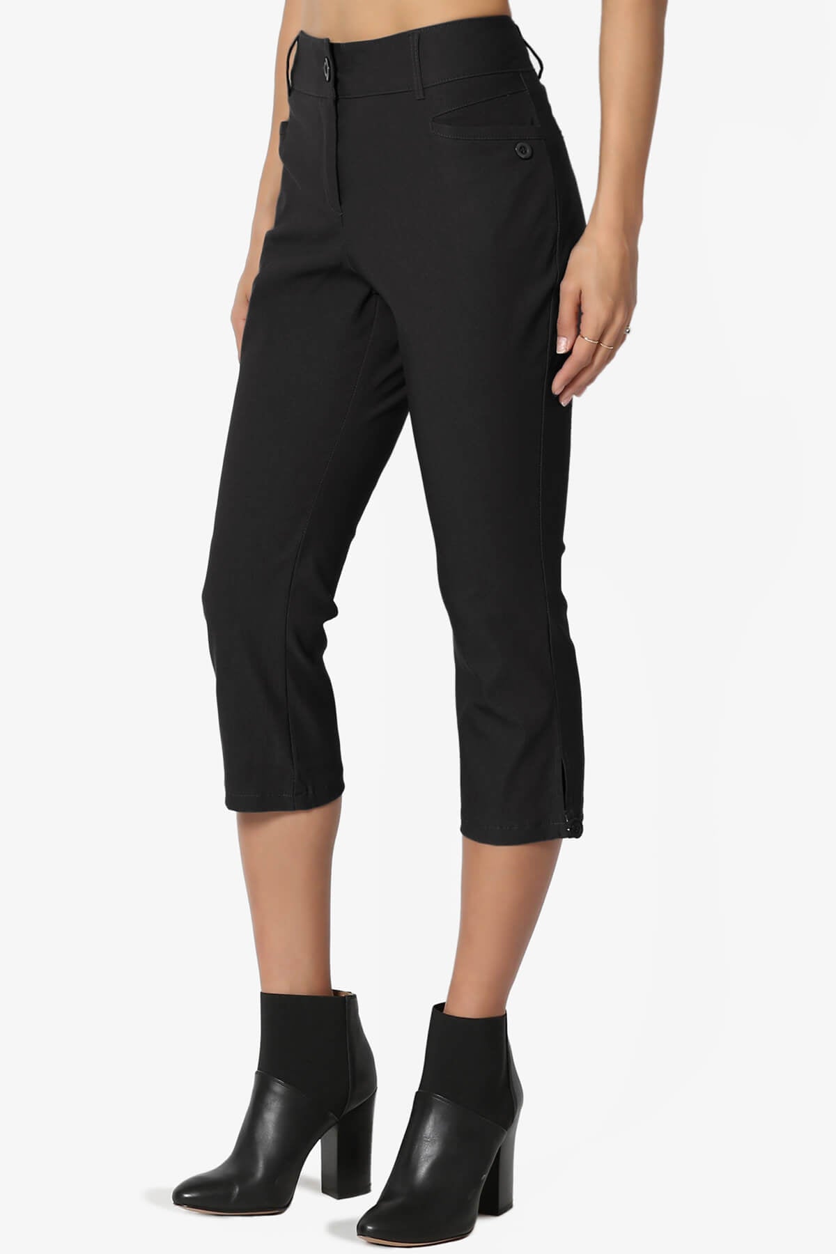 PLUS Slit Pocket Mid Rise Stretch Capri Trouser Mid Calf Crop Pants –  TheMogan