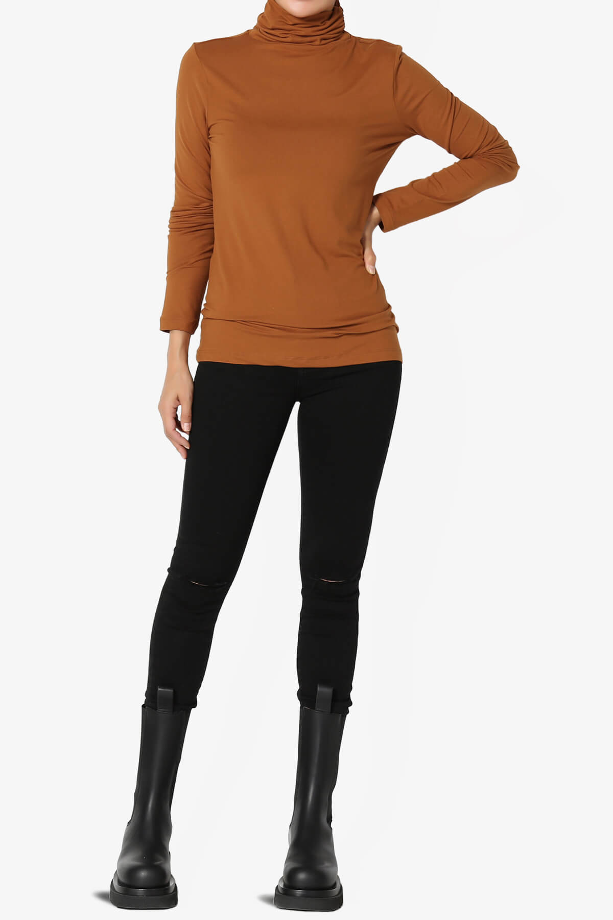 Viable Ruched Turtle Neck Long Sleeve Top ALMOND_6