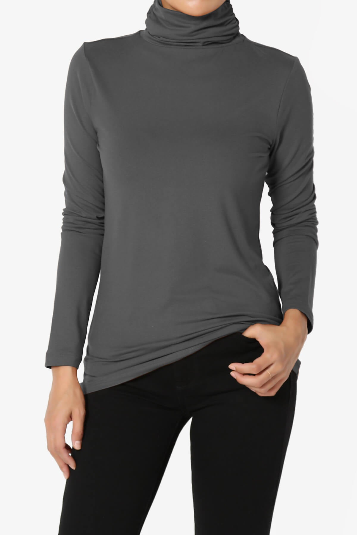 Load image into Gallery viewer, Viable Ruched Turtle Neck Long Sleeve Top ASH GREY_1
