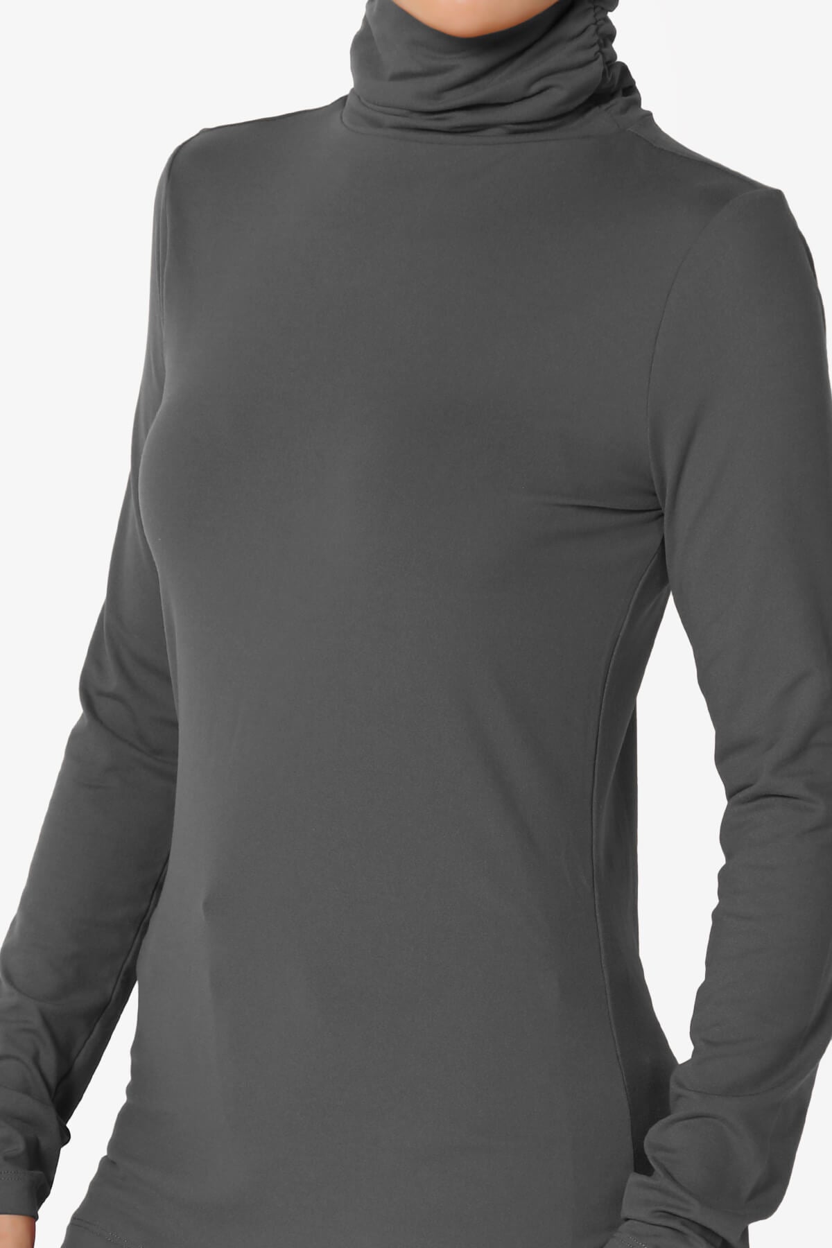 Viable Ruched Turtle Neck Long Sleeve Top ASH GREY_5