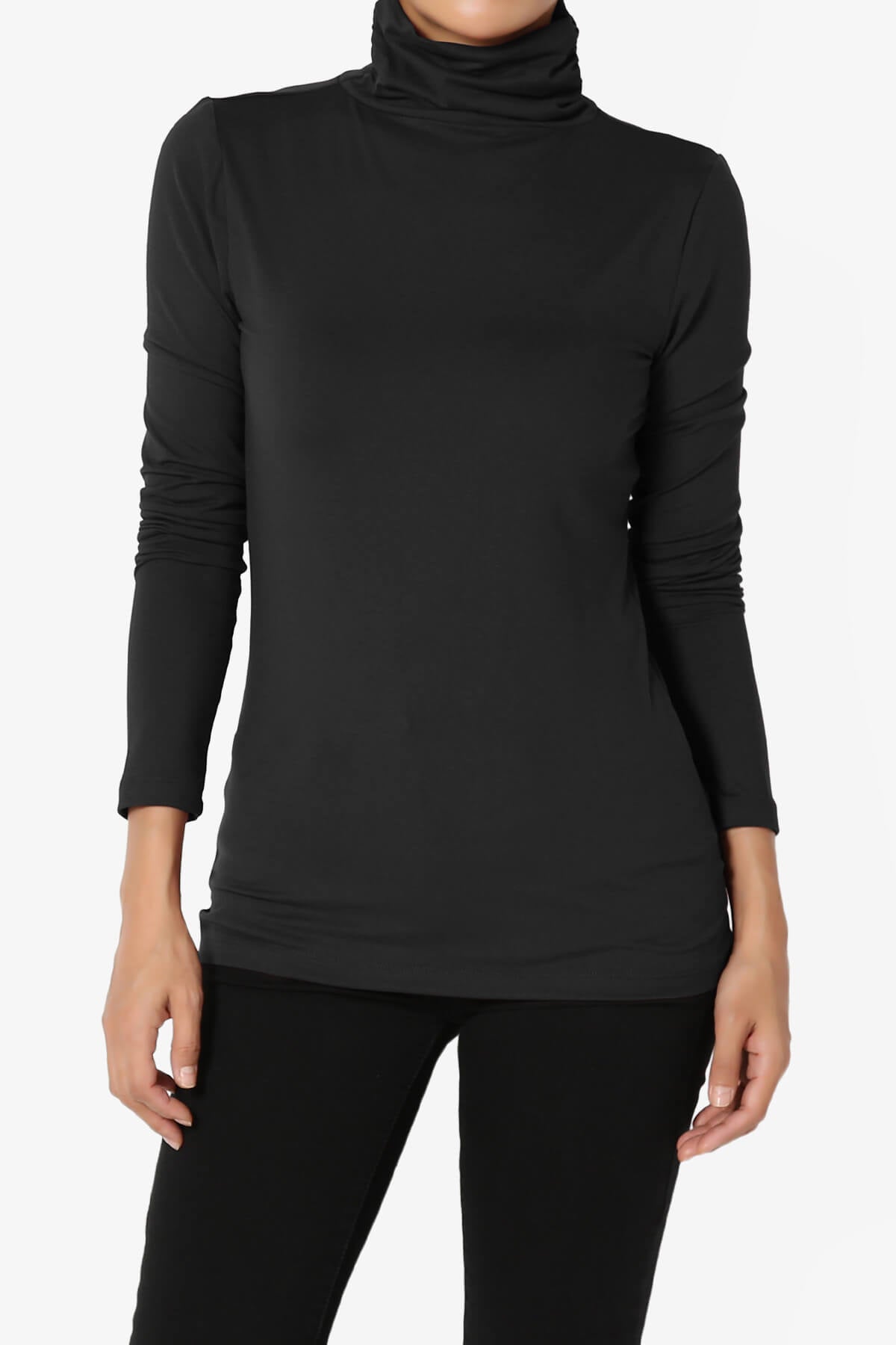 Load image into Gallery viewer, Viable Ruched Turtle Neck Long Sleeve Top BLACK_1
