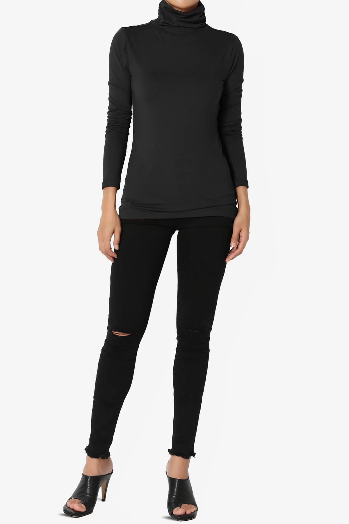 Viable Ruched Turtle Neck Long Sleeve Top BLACK_6