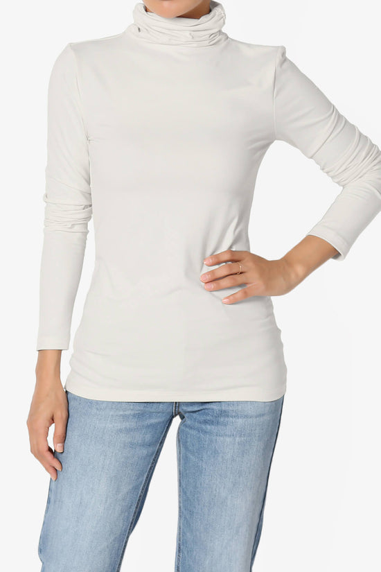 Viable Ruched Turtle Neck Long Sleeve Top BONE_1