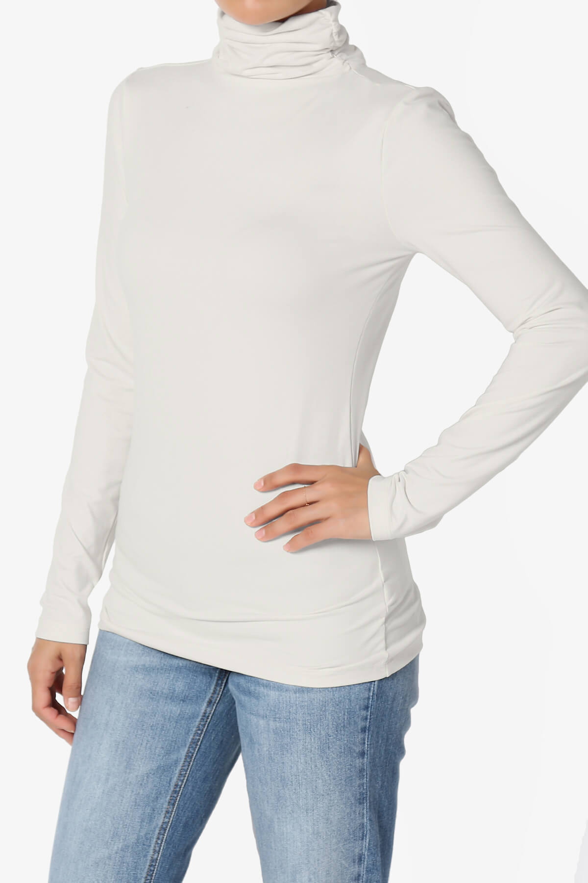 Viable Ruched Turtle Neck Long Sleeve Top BONE_3