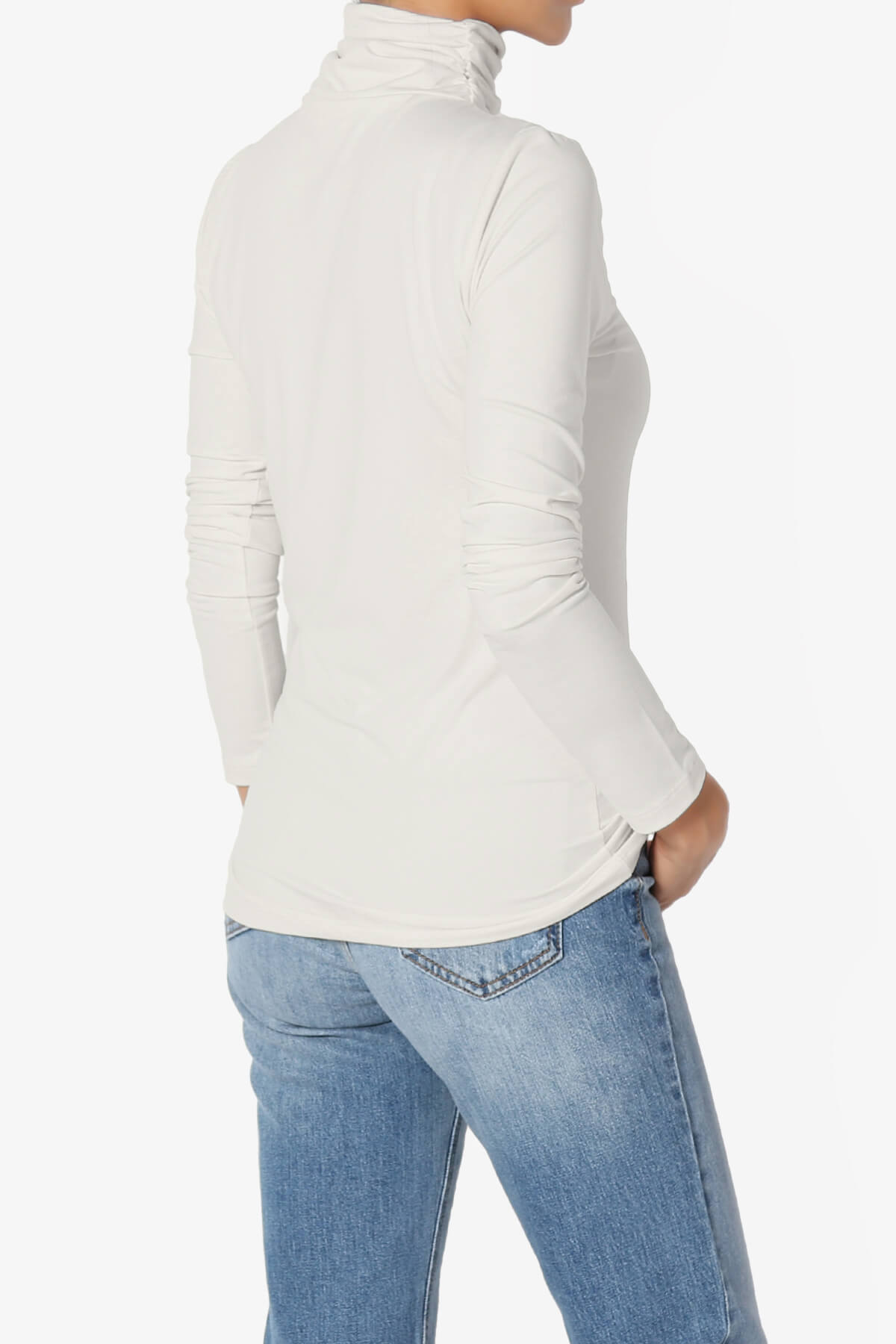 Viable Ruched Turtle Neck Long Sleeve Top BONE_4