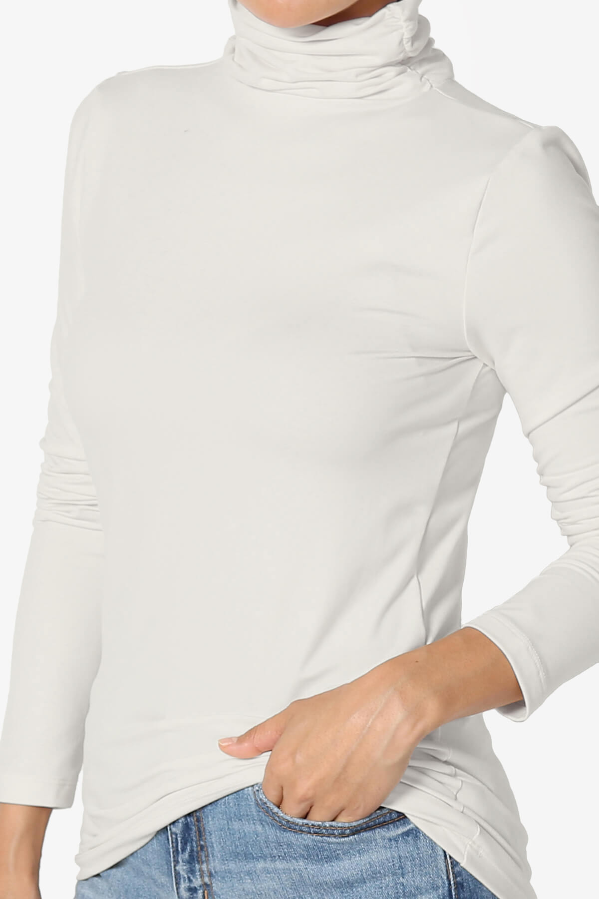 Viable Ruched Turtle Neck Long Sleeve Top BONE_5