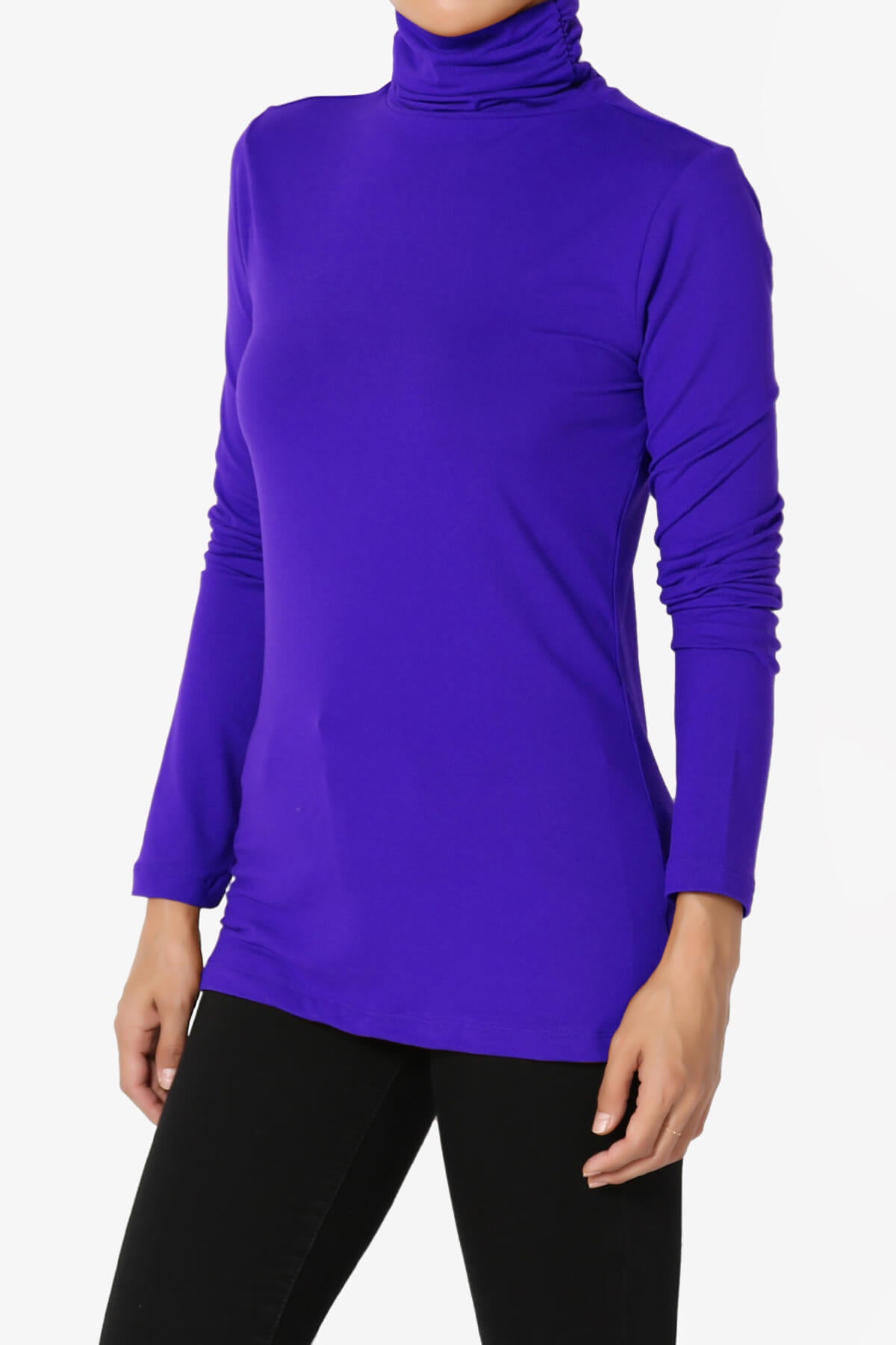 Viable Ruched Turtle Neck Long Sleeve Top BRIGHT BLUE_3