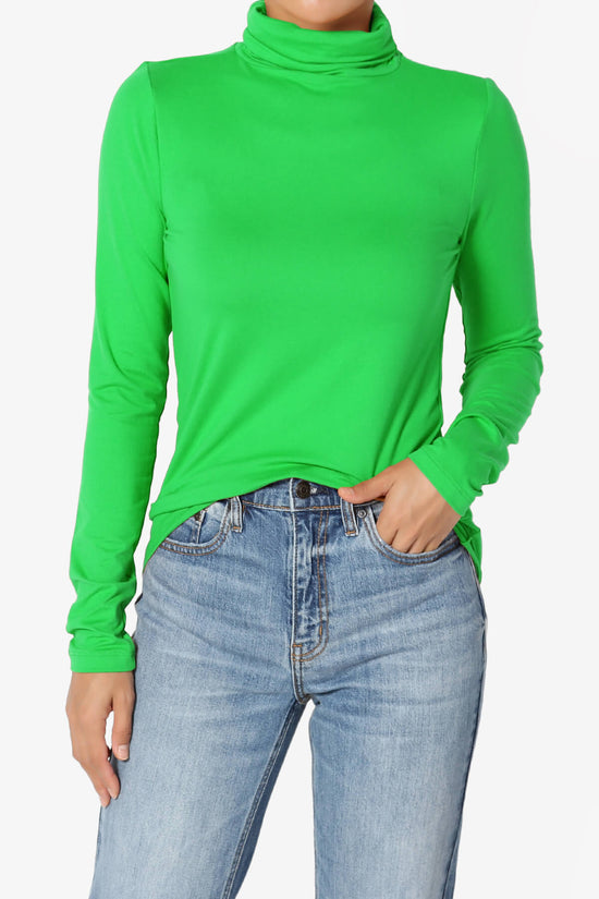 Viable Ruched Turtle Neck Long Sleeve Top BRIGHT GREEN_1