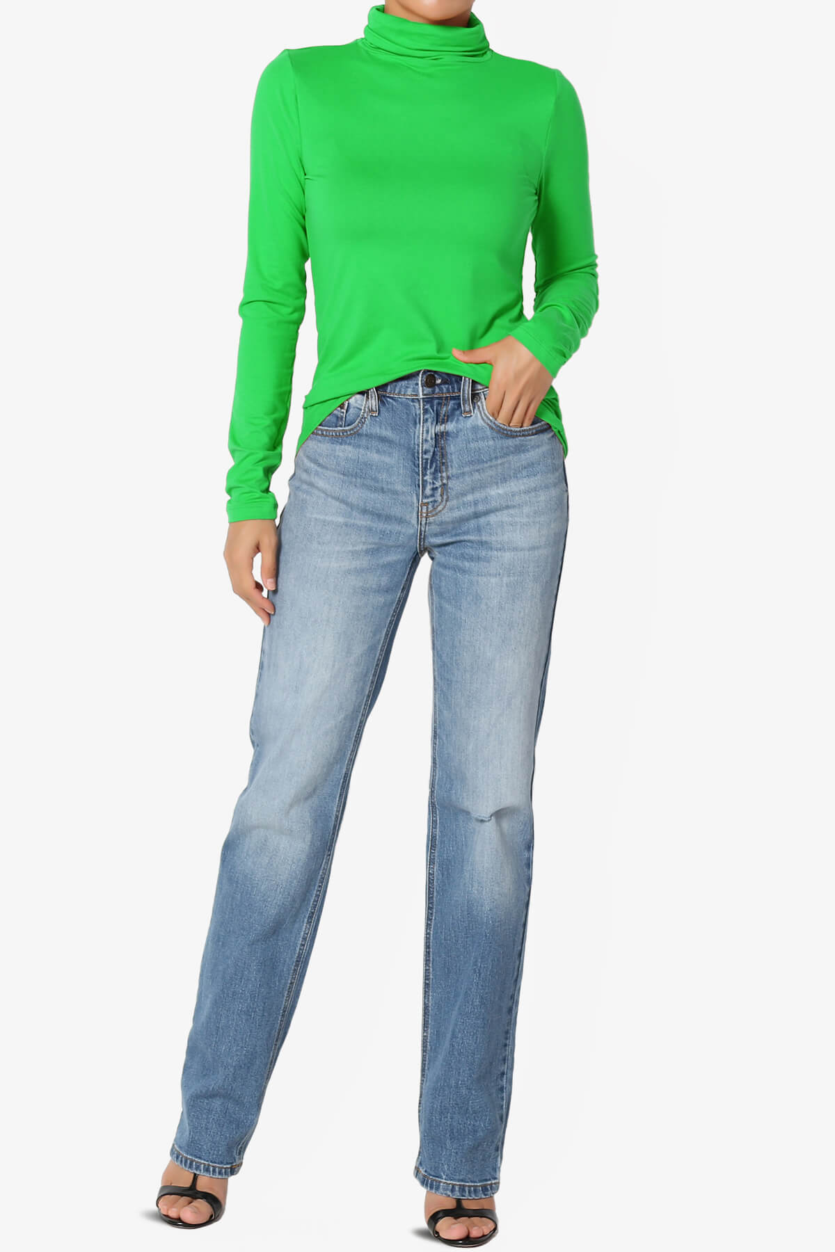 Viable Ruched Turtle Neck Long Sleeve Top BRIGHT GREEN_6