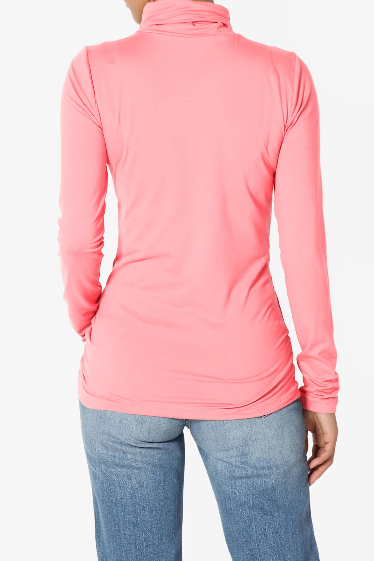Viable Ruched Turtle Neck Long Sleeve Top BRIGHT PINK_2