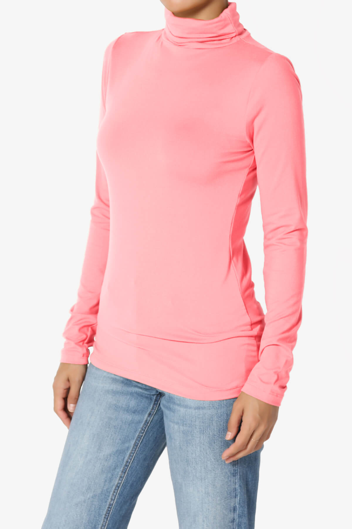Viable Ruched Turtle Neck Long Sleeve Top BRIGHT PINK_3