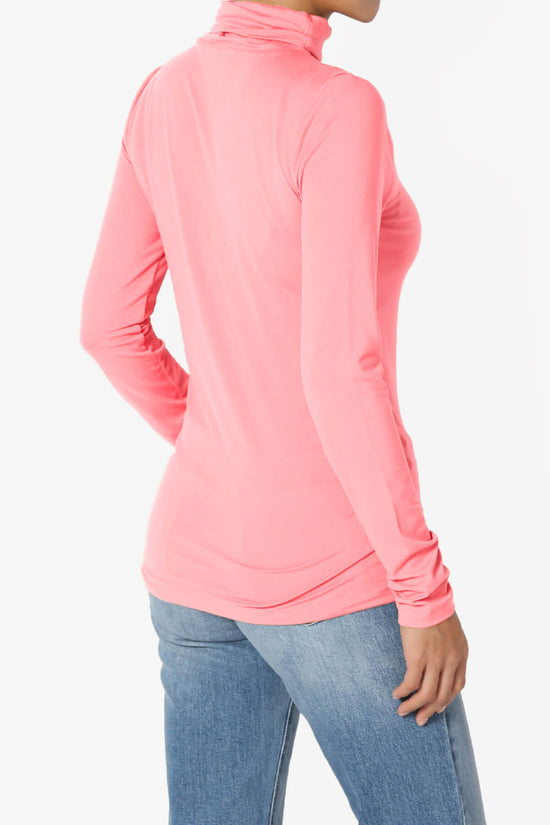 Viable Ruched Turtle Neck Long Sleeve Top BRIGHT PINK_4