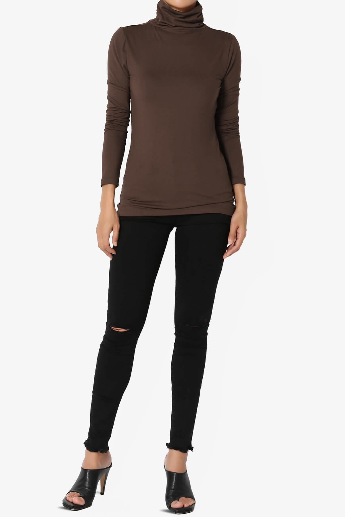 Load image into Gallery viewer, Viable Ruched Turtle Neck Long Sleeve Top BROWN_6
