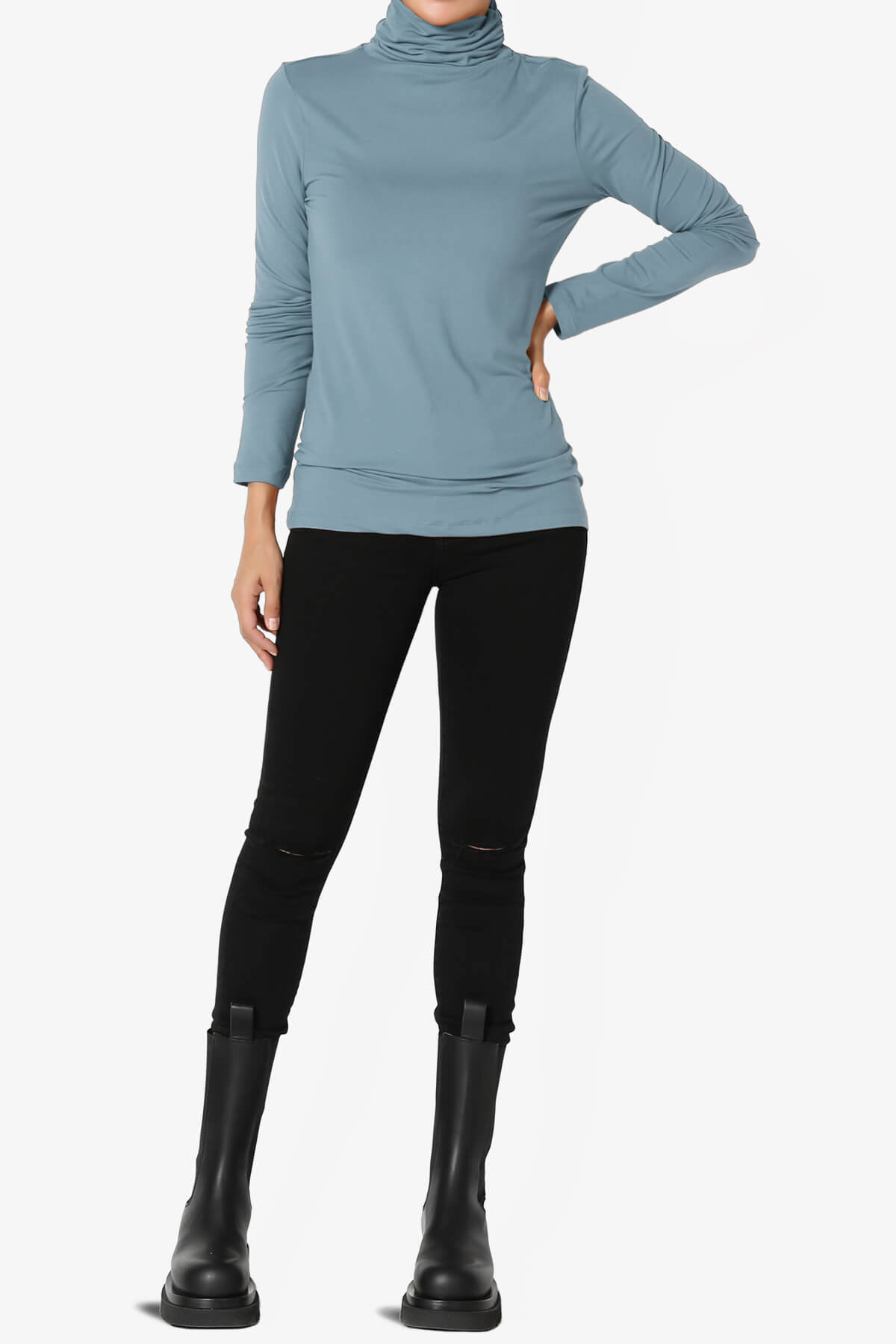 Viable Ruched Turtle Neck Long Sleeve Top CEMENT_6