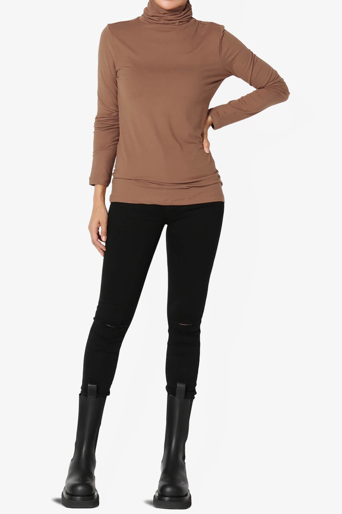 Viable Ruched Turtle Neck Long Sleeve Top COCOA_6