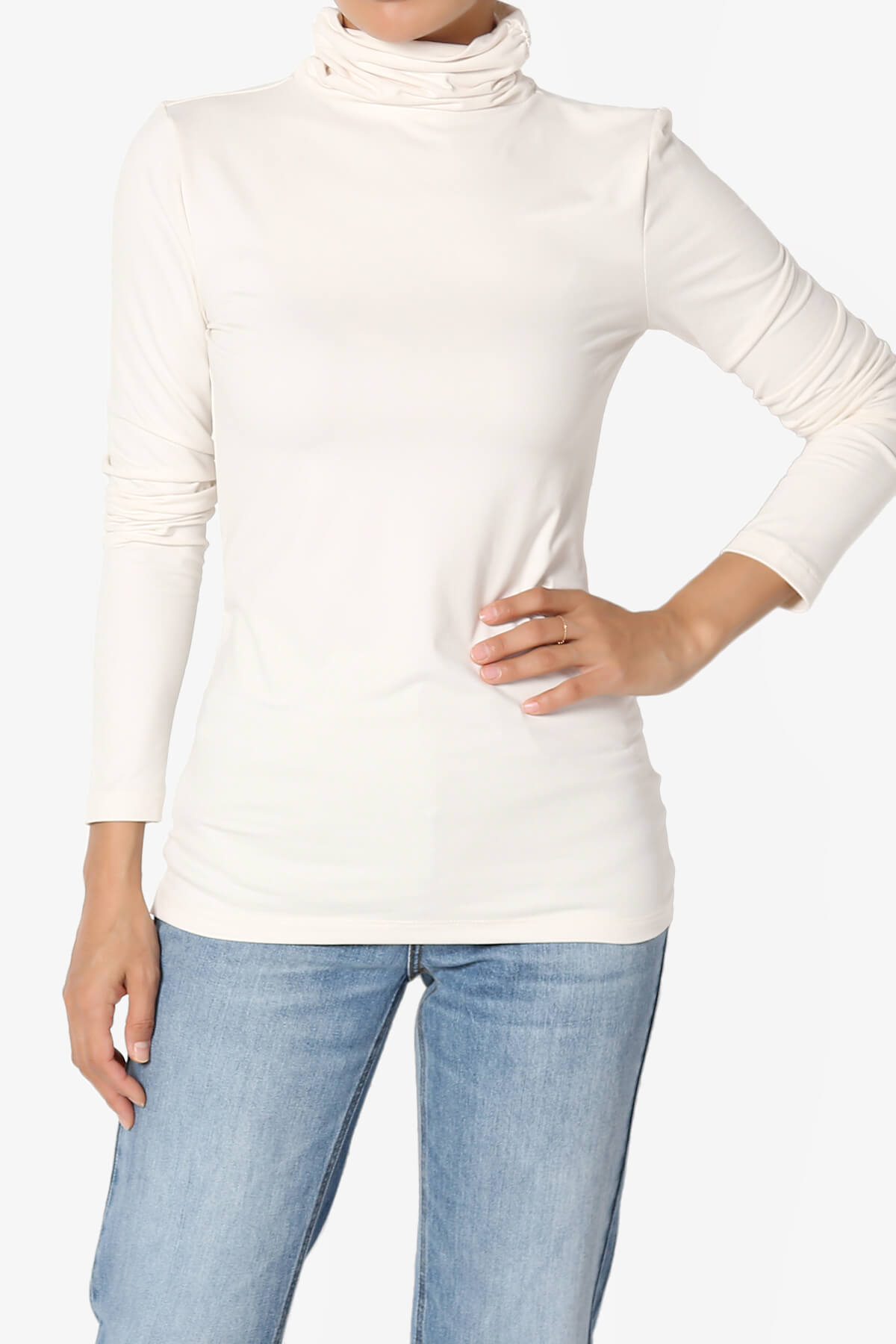 Viable Ruched Turtle Neck Long Sleeve Top CREAM_1