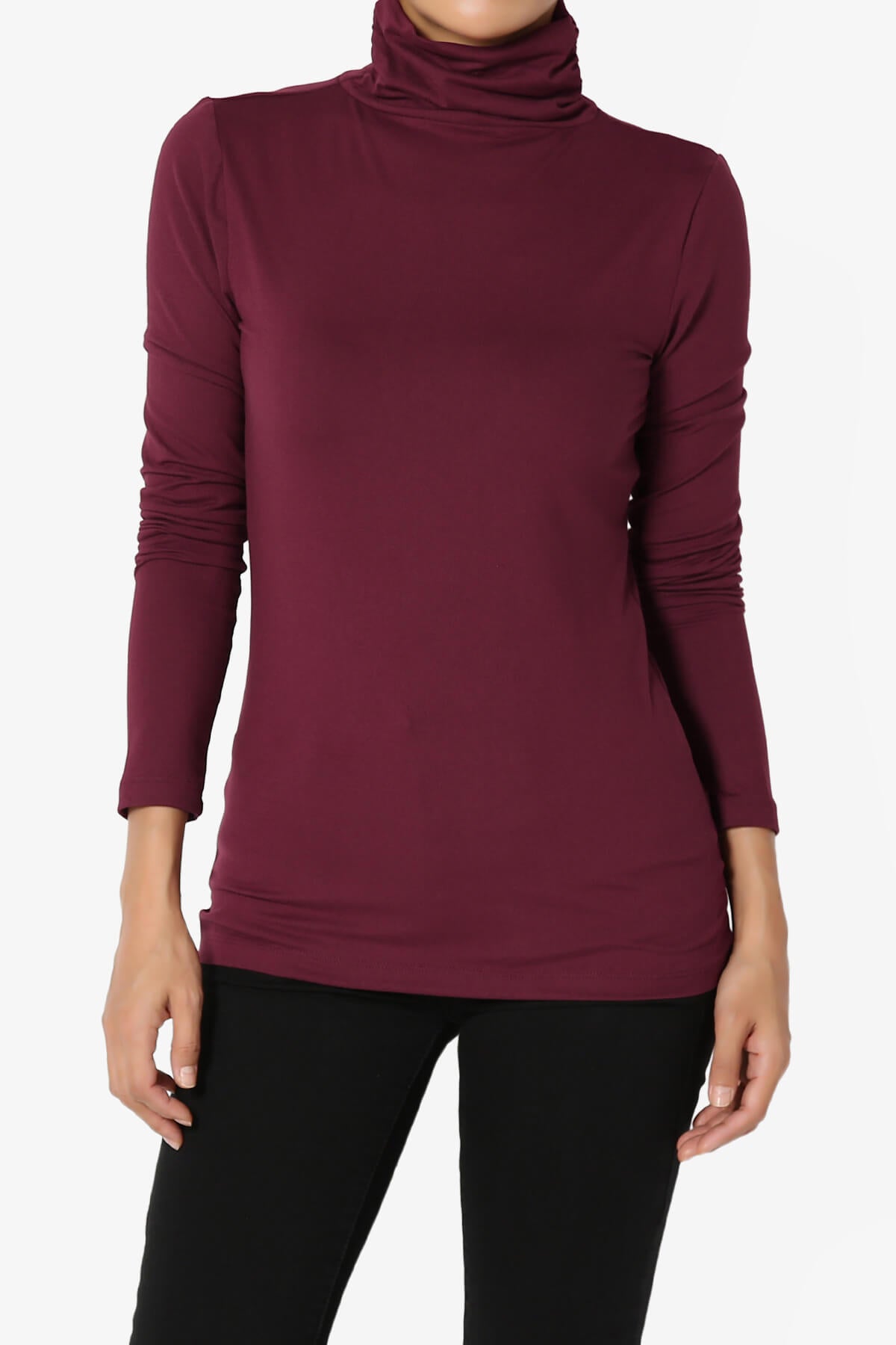 Load image into Gallery viewer, Viable Ruched Turtle Neck Long Sleeve Top DARK BURGUNDY_1
