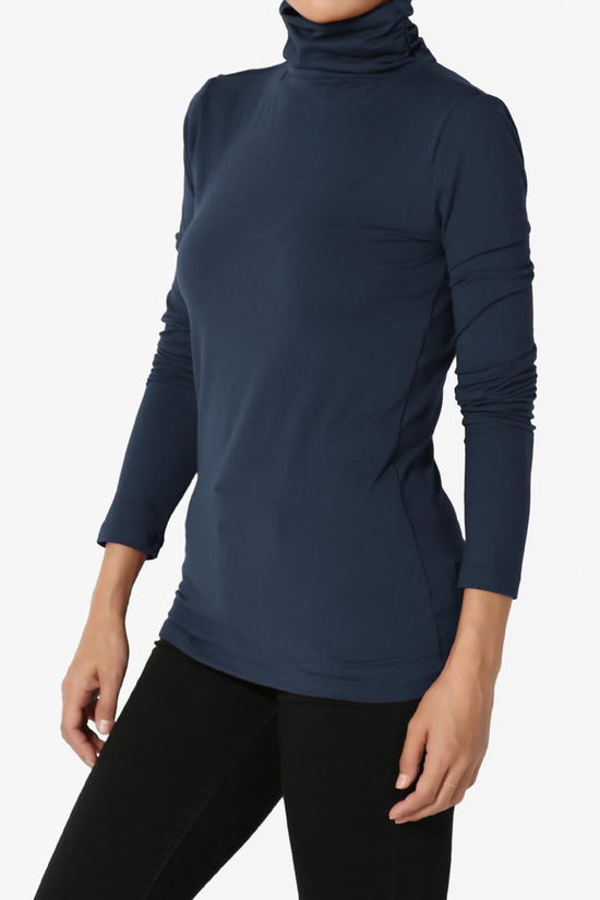 Viable Ruched Turtle Neck Long Sleeve Top DARK NAVY_3