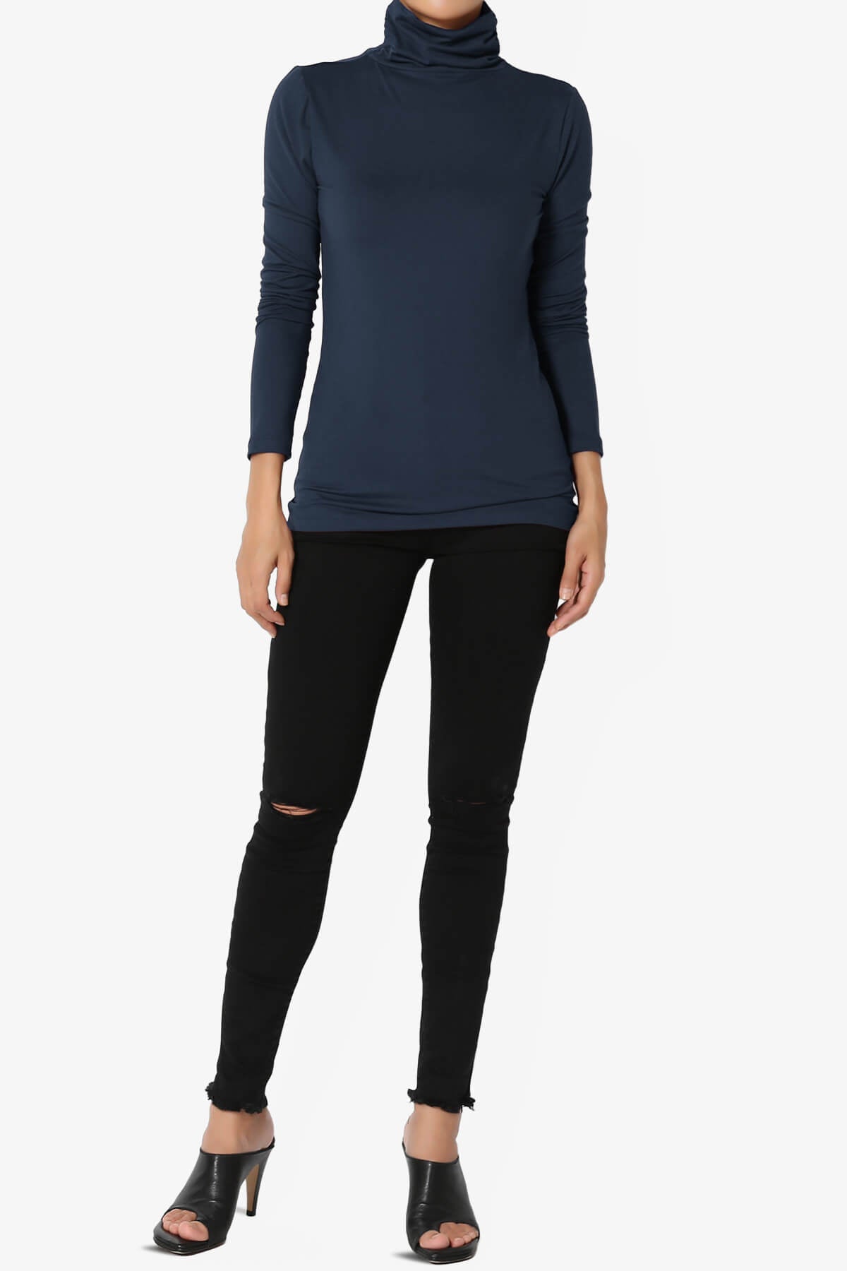 Load image into Gallery viewer, Viable Ruched Turtle Neck Long Sleeve Top DARK NAVY_6
