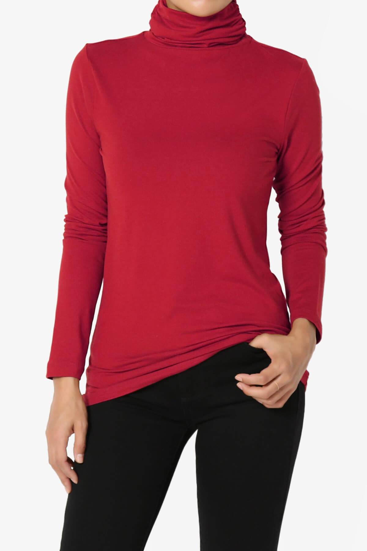Viable Ruched Turtle Neck Long Sleeve Top DARK RED_1