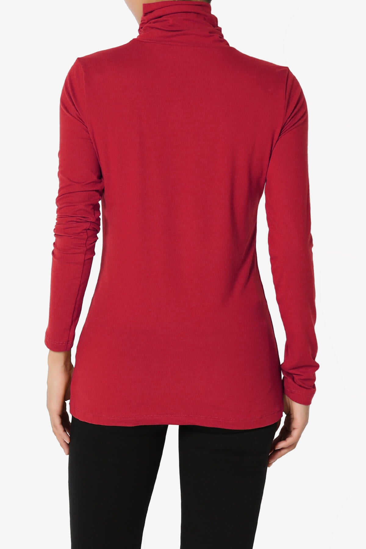 Viable Ruched Turtle Neck Long Sleeve Top DARK RED_2