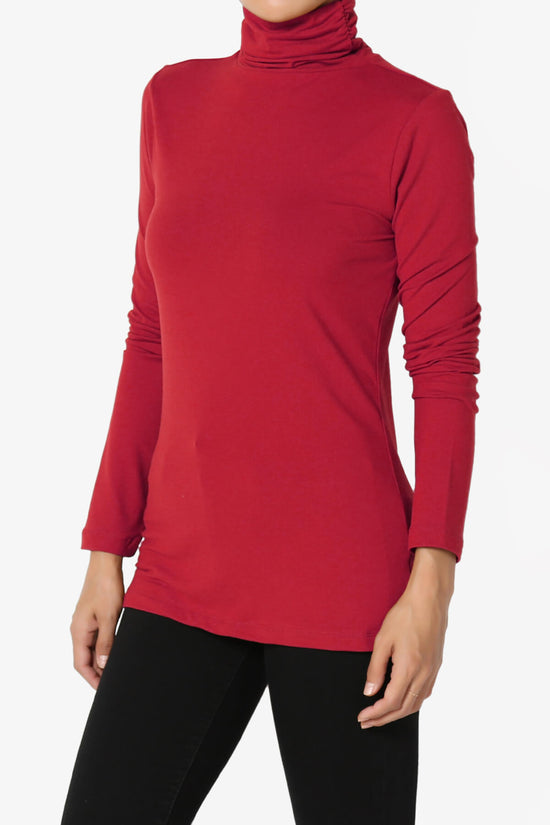 Viable Ruched Turtle Neck Long Sleeve Top DARK RED_3
