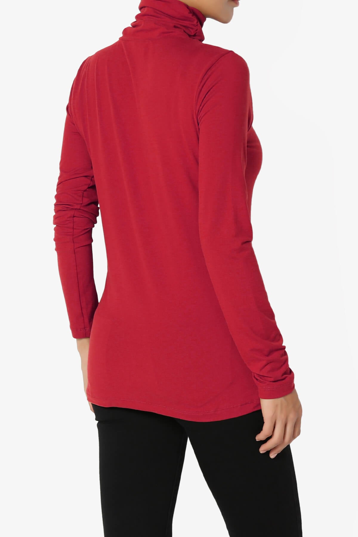 Viable Ruched Turtle Neck Long Sleeve Top DARK RED_4