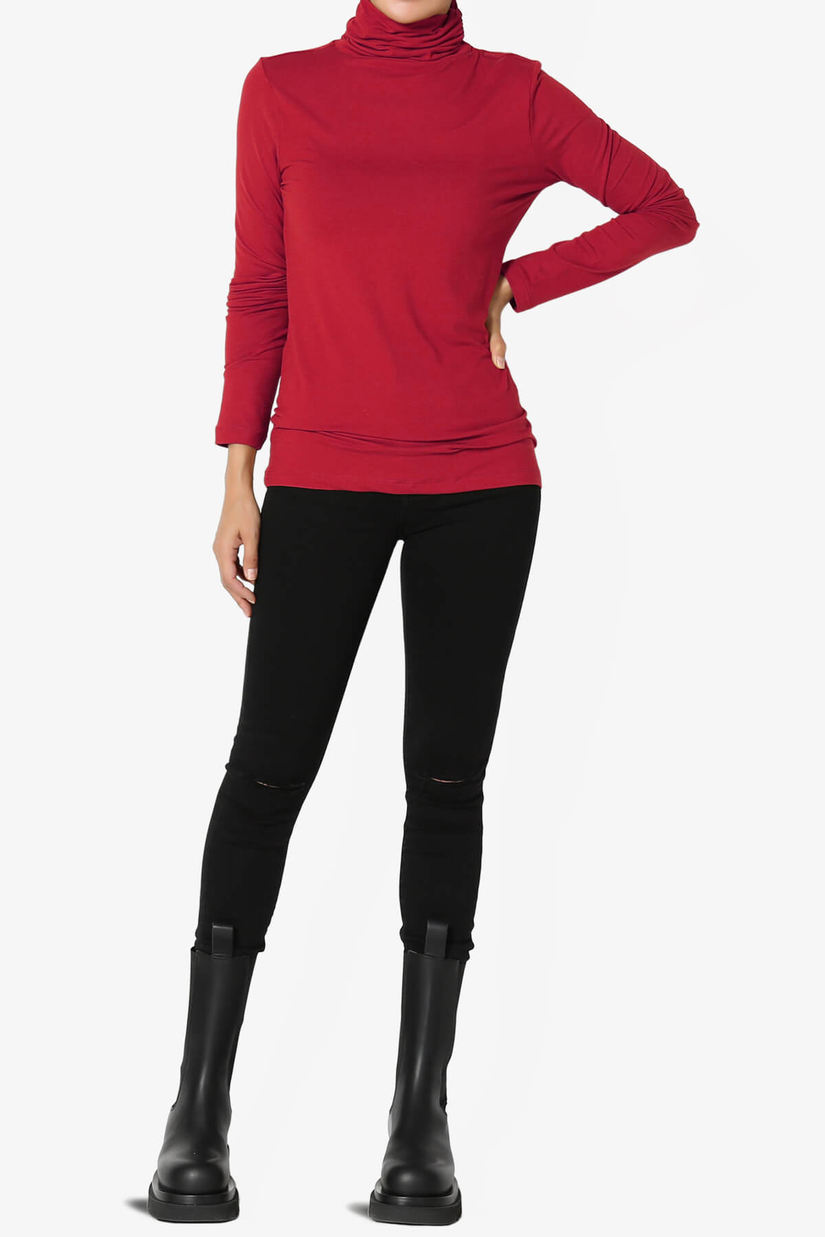 Viable Ruched Turtle Neck Long Sleeve Top DARK RED_6