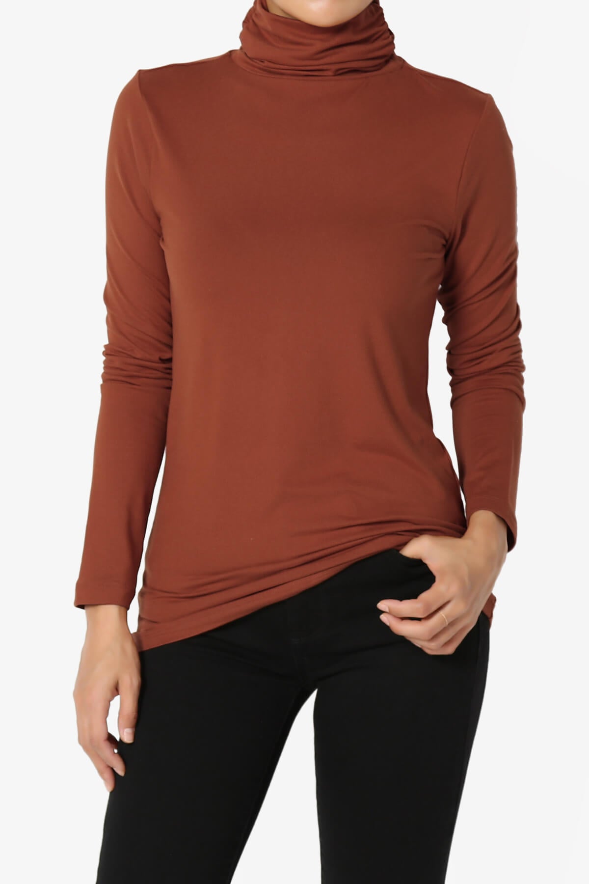 Viable Ruched Turtle Neck Long Sleeve Top DARK RUST_1