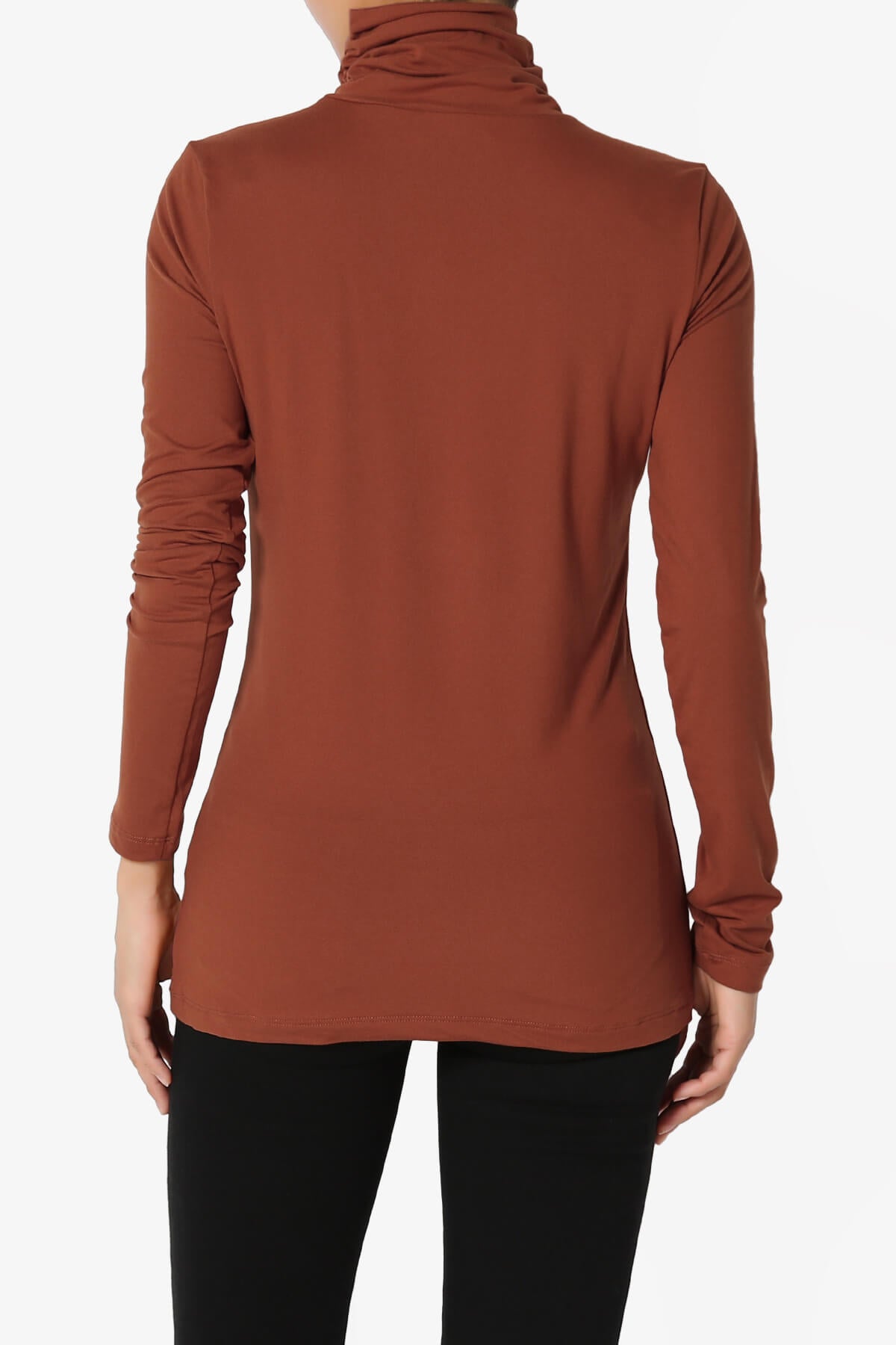 Viable Ruched Turtle Neck Long Sleeve Top DARK RUST_2
