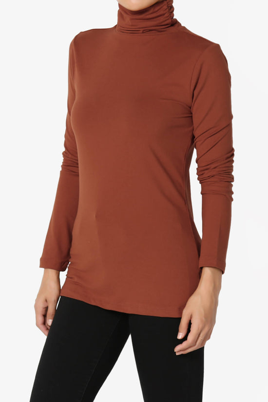 Viable Ruched Turtle Neck Long Sleeve Top DARK RUST_3