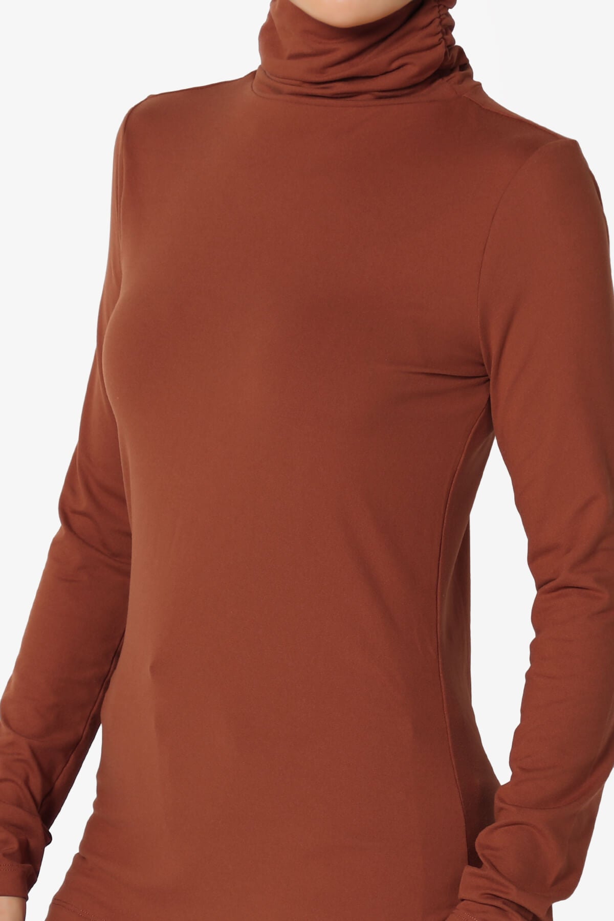 Viable Ruched Turtle Neck Long Sleeve Top DARK RUST_5